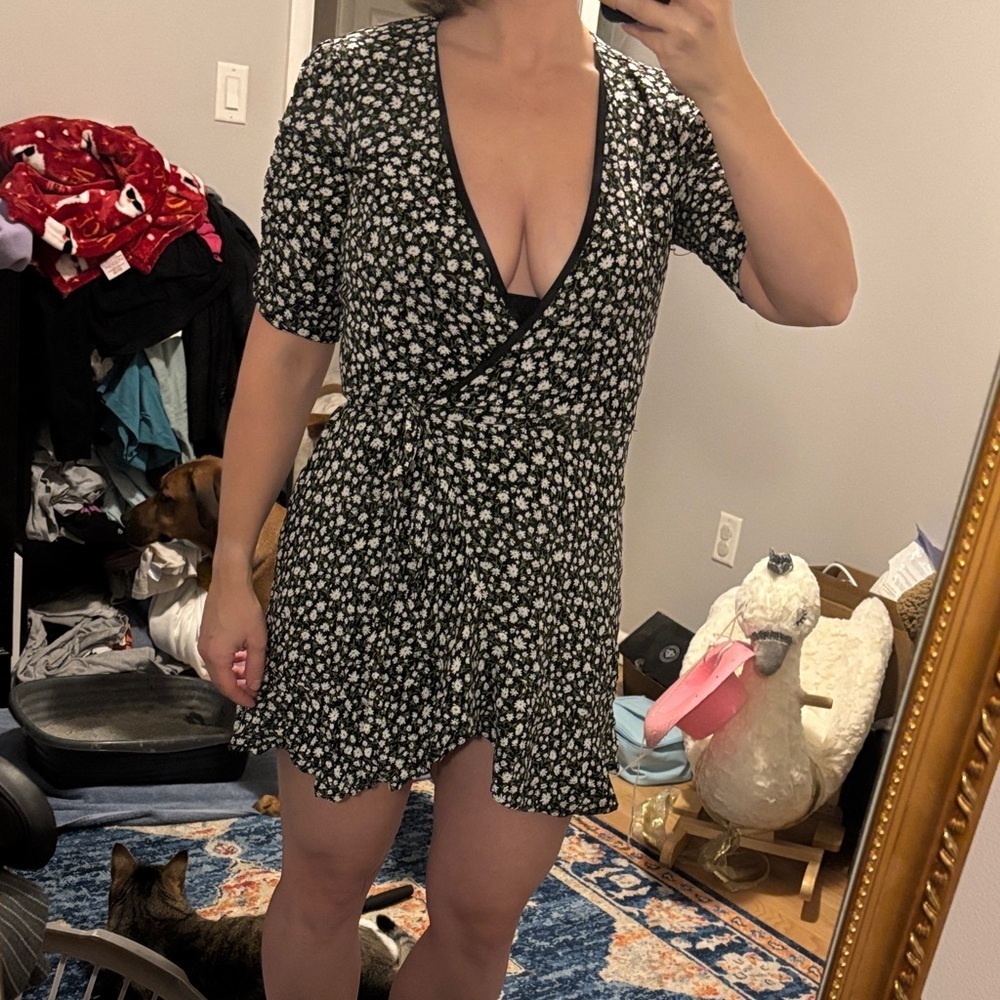 Black and White Floral Wrap Dress